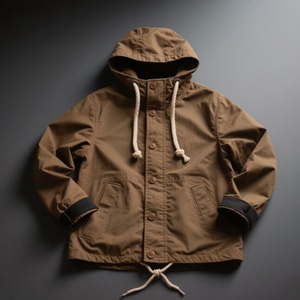 เสื้อแจ็คเก็ตกันลมผู้ชายสีเขียวแบบมีฮู้ด ปี 2025 ขายส่ง คอตั้ง ใส่ได้ทุกสภาพอากาศ ปรับได้ กระดุมสีเข้ม พร้อมกระเป๋าอเนกประสงค์ - Product Image 6