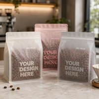 Sacs refermables en plastique transparent mat à fond plat, anti-odeur, imprimés numériquement, avec valve, pour emballage de café