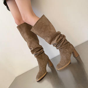 Bottes hautes pour femmes, à talon épais, style chevalier, pour mollets larges, grandes tailles, amincissantes, longues et souples - Product Image 3