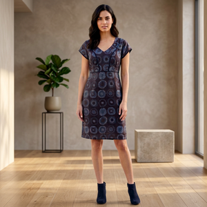Robe décontractée à col en V et manches courtes, longueur genou, imprimé pois, tissée, taille élastique, respirante, silhouette trapèze, pour printemps-été - Product Image 4