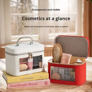 Caja de <span class=keywords><strong>maquillaje</strong></span> <span class=keywords><strong>transparente</strong></span> portátil de gran capacidad, nueva ventana, Maleta de PU con cremallera para caja de regalo de recuerdo para el hogar - Product Image 3