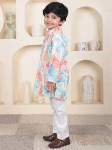 Ensemble Kurta et pyjama pour garçons, imprimé multicolore, vêtements ethniques traditionnels pour enfants, tenue de fête et de mariage - Product Image 3