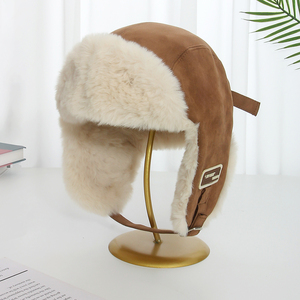 Phi công Mũ mùa đông Mũ thời trang nữ ngoài trời Mũ lông cừu cực dán nhãn phi công nam ấm áp máy bay ném bom bẫy ushanka mũ dày sang trọng - Product Image 1