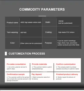 Produsen Langsung Menjual 400D Padat Oxford Kain Tas Kain Tas 400D Tinggi Elastis PVC Bawah Bahan Nilon Tahan Air