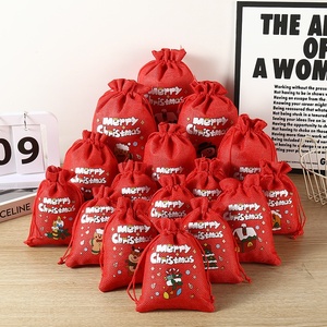 Bolsa de regalo navideña transfronteriza <span class=keywords><strong>Guss</strong></span> SD06 para dulces y galletas, con diseño de alce navideño de dibujos animados, bolsa de yute colorida con cordón. - Product Image 1