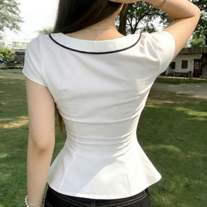 Blusa Femenina con Cintura Fruncida y Cuello Cuadrado, Estilo Pure Desire, Top Sencillo de Verano para Mujer, Camisa Casual y Linda - Product Image 5