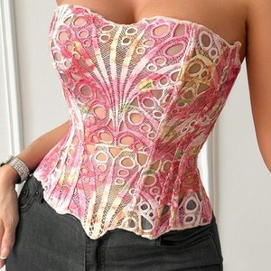 New Irregular <strong>Lace</strong> Double Layer Fitted Corset Palace Waist Cincher Firm Tops Eco-Friendly Silk <strong>Shapewear</strong> - Product Image 5