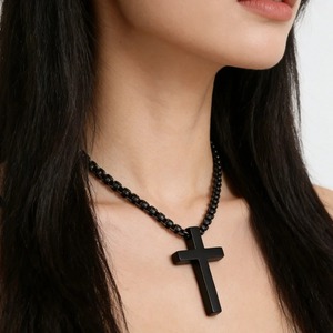 Collier pendentif croix simple en acier inoxydable, bijoux chrétiens vintage pour femmes et hommes, cadeau religieux hip-hop pour baptême - Product Image 6