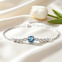 Bracelet en argent 925 Cœur de la mer avec cristal, plaqué rhodium, joncs tendance avec perles et diamants pour cadeau ou fête