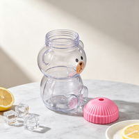 Bouteille en plastique PET transparente de 300 ml (10 oz) en forme d'ours mignon avec couvercle à vis, pour thé au lait, jus, bonbons, snacks, avec trou pour paille