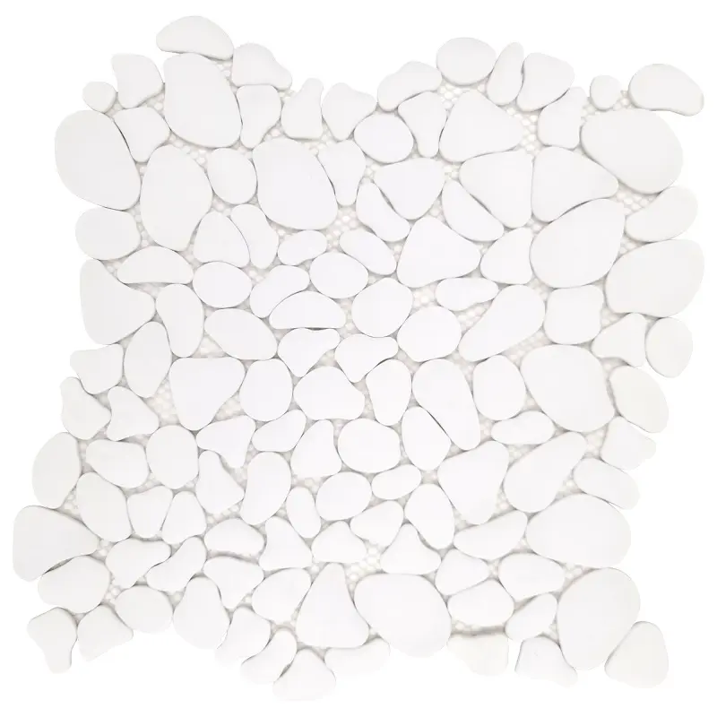 Sunwings geri dönüşümlü cam mozaik çakıl kiremit | Abd'de stok | Beyaz mermer mozaikler duvar ve zemini görünüyor
