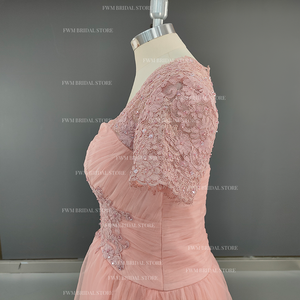 Élégantes robes <span class=keywords><strong>de</strong></span> <span class=keywords><strong>mère</strong></span> <span class=keywords><strong>de</strong></span> <span class=keywords><strong>la</strong></span> <span class=keywords><strong>mariée</strong></span> pour les mariages dentelle manches courtes fermeture éclair dos bal tenue <span class=keywords><strong>de</strong></span> soirée longue tulle une ligne robes <span class=keywords><strong>de</strong></span> soirée - Product Image 6