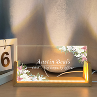 Plaque de nom de bureau personnalisée avec fleurs, panneau de bureau LED, plaque de nom personnalisée, décoration de bureau, accessoire de bureau, cadeau de nouvel emploi
