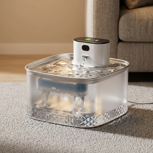 Automatic Rechargeable Pet Water Fountain With Transparent Reservoir And Filter For Indoor Cats Modern <b>Square</b> Design - Product Image 1