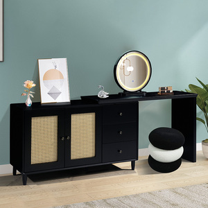 Table de maquillage avec plateau en verre, grand modèle, avec miroir LED, prix simple et abordable, <span class=keywords><strong>commode</strong></span> avec tiroirs et tabouret, prix d'usine - Product Image 4