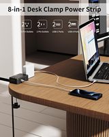 LEGA Cube8 Stop Kontak Meja dengan Penjepit 4 AC 4 Port USB (2-C) Kabel 10 Kaki Cocok untuk Tepi Meja 2.75" Rumah Kantor Hitam 15A ABS/Plastik
