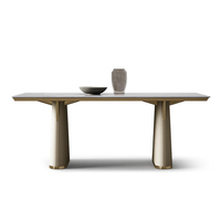 Table à manger rectangulaire en marbre blanc pour 12 personnes, avec deux pieds en cuir, meubles de cuisine de luxe simples, grossistes chinois
