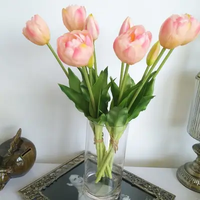 Flor de decoración de boda de alta calidad, tacto Real de látex, bombillas de PU, flores, tulipanes de flores artificiales