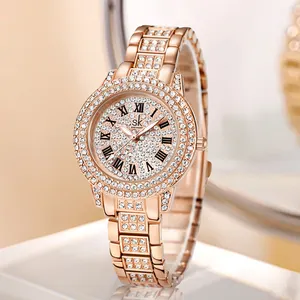 圣克SK新款时尚金色钻石手表女士珠光宝气冰钻石手链嘻哈手表