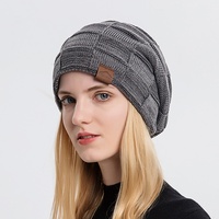 Venta al por mayor de hilo a cuadros de Jacquard gorro de punto de invierno aislado Slouchy versátil gorro cálido para las mujeres