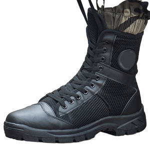 Bottes tactiques montantes en maille et cuir patchwork respirantes antidérapantes pour l'entraînement en extérieur à talon bas couleur unie - Product Image 5