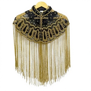 Kushang Textile Silk Acrylic Cashmere Lace Beaded Crystal Embroidered ODM Adult <b>Poncho</b> Anti-Static Organza Fabric Hand-fringed - Product Image 1