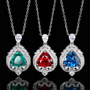 Wholesale Trendy 12mm Triangle Cut Red Cubic Zirconia Eco-friendly Copper Jewelry Elegant Pendant Necklace for Female Daily Wear - Product Image 6