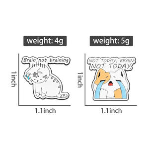 Broches en émail « Brain Not Brainning » : chat qui pleure mignon, humour, citation de travail, broche de revers, vente en gros - Product Image 6