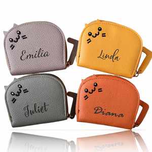 Portefeuille et étui en cuir PU, porte-cartes personnalisables avec nom gravé sur le thème du chat, mini-sacs à main portables pour femmes - Product Image 1