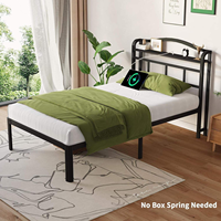Cadre de lit Queen Size moderne et minimaliste, réglable en taille, durable, silencieux, montage facile, avec station de charge