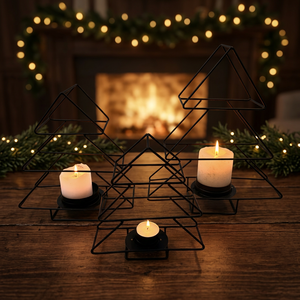 Sonnet Decor Handmade <b>Tree</b> & Star Shape Black Powder Coated Iron Lantern with 1 Color Digital Printing Home <b>Christmas</b> Decor - Product Image 2