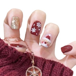 Vente chaude édition de Noël <span class=keywords><strong>Nail</strong></span> <span class=keywords><strong>Art</strong></span> 24 pièces <span class=keywords><strong>court</strong></span> détachable portable faux ongles père noël flocon de neige doigts - Product Image 5