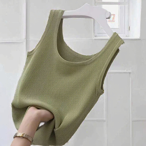 เสื้อกล้ามผู้หญิงทรงพื้นฐานสำหรับฤดูร้อน ผ้าสแปนเด็กซ์/คอตตอน ยืดหยุ่น ไร้แขน คอกลม ตัดเย็บเรียบ สีพื้น ระบายอากาศดี สไตล์ลำลอง ความยาวสั้น ด้านหน้าผ้าสแปนเด็กซ์/คอตตอน - Product Image 2
