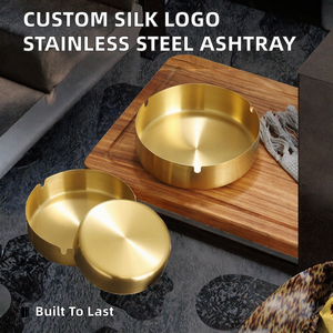 Custom Modern <b>Portable</b> Silk Logo Stainless Steel Round <b>Ashtray</b> for Hotel Restaurant Internet Cafe & KTV-Advertising Gift - Product Image 2