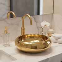Vente en gros de sanitaires, lavabo en céramique couleur or pour salle de bain
