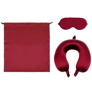 Fast ship Mulberry silk eye mask with silk U Shape Memory Foam neck pillow in bag  3pc silk travel set