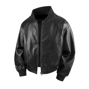 جاكيت رجالي عصري من الجلد الصناعي بتصميم أمريكي عتيق، فضفاض وبسيط وأنيق للربيع والخريف - Product Image 3