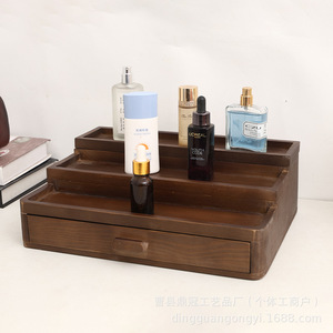 Étagère de rangement cosmétique en bois à trois niveaux avec tiroirs, organisateur multi-couches pour maquillage et produits de soin de la peau - Product Image 3