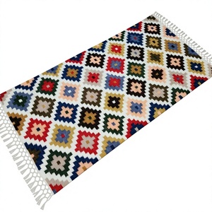 Handmade Striped Cotton Area Rug Rectangle Modern Style Flat <b>Weave</b> Living Room Decor Waterproof Eco-Friendly Outdoor Use - Product Image 1