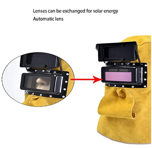 Casco <span class=keywords><strong>de</strong></span> soldadura <span class=keywords><strong>de</strong></span> cuero con flor <span class=keywords><strong>de</strong></span> fuego <span class=keywords><strong>de</strong></span> doble tapa, tapa protectora <span class=keywords><strong>de</strong></span> <span class=keywords><strong>seguro</strong></span> laboral, resistente al fuego y elegante - Product Image 2