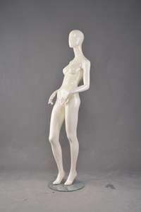 Mannequin de présentation féminin en fibre de verre, corps entier, blanc, tête brillante, surface peinte, pose debout, pour vêtements féminins - Product Image 4