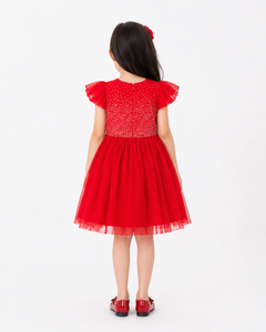 Elegant Girls' <b>Sequin</b> Party Dress with Soft Layered Tulle <b>Skirt</b> and Flutter Sleeves for Birthdays and Weddings - Product Image 2