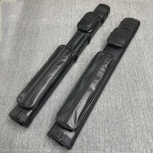Black PU Leather Billiard Cue Case 2x2 Pool Cue Carrying Bag 1 2 Size with Shoulder Strap and Zipper Pockets - Product Image 1