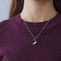 Prix de gros pur S925 argent Sterling pierre précieuse naturelle Lapis Space Odyssey pendentifs chaîne de charme collier femmes bijoux fins