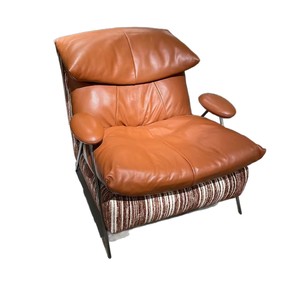 Italian Style Genuine Leather Lounge <b>Chair</b> With Fabric Upholstery Living Room Single Seat Fully Assembled - Product Image 5