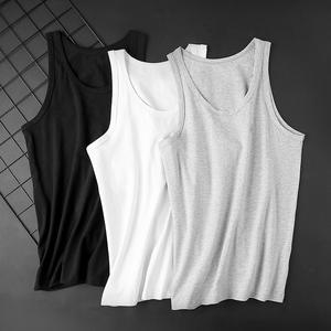 Canotta da <span class=keywords><strong>uomo</strong></span> in tinta unita con scollo elastico a coste stile estivo canottiera da <span class=keywords><strong>uomo</strong></span> senza maniche in cotone ad asciugatura rapida e traspirante tinta unita - Product Image 1