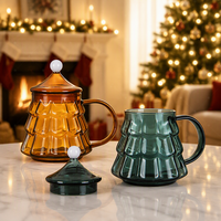 Mug en verre dégradé 350 ml avec couvercle et poignée, en borosilicate, pour café, thé, jus, cadeau de Noël