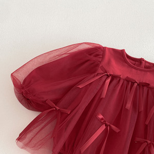 Abbigliamento per Neonati 2026 Stile Coreano, Completo Primavera/Autunno, Tutina Rossa in Cotone e Rete, Vestito da Principessa per Primo Compleanno - Product Image 5