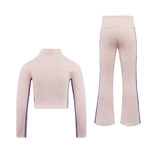 Completo da ballo due pezzi rosa con paillettes a righe per bambine, giacca corta con zip e pantaloni a zampa a vita alta, primavera 2026, 3-14 anni - Product Image 3