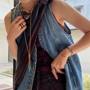 Collier bohème en laiton et turquoise écologique avec un design à pampilles superposées, chaîne à maillons, pour tous les jours et les fêtes, pour femmes - Product Image 2